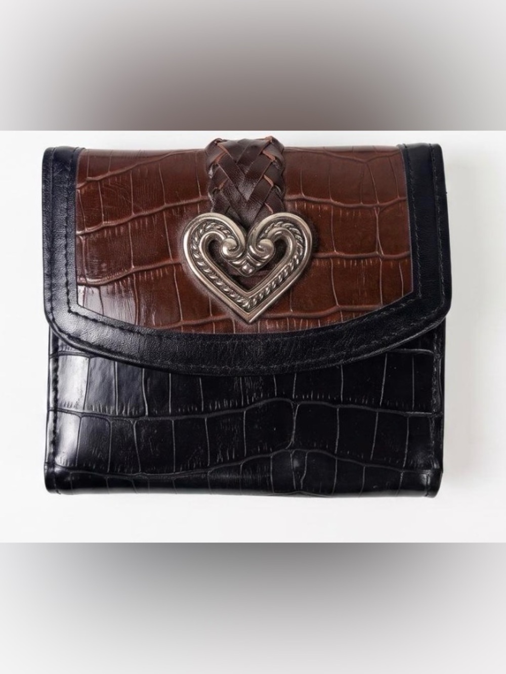 Vintage 90's Brighton Crocodile EmbossedBrown & Black Leather Compact
Wallet